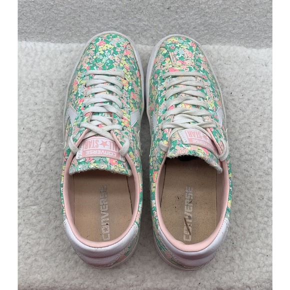 Converse Low Top Sneakers Womens 9 Green Pink Floral Colorful Shoes 555951C - Picture 4 of 10